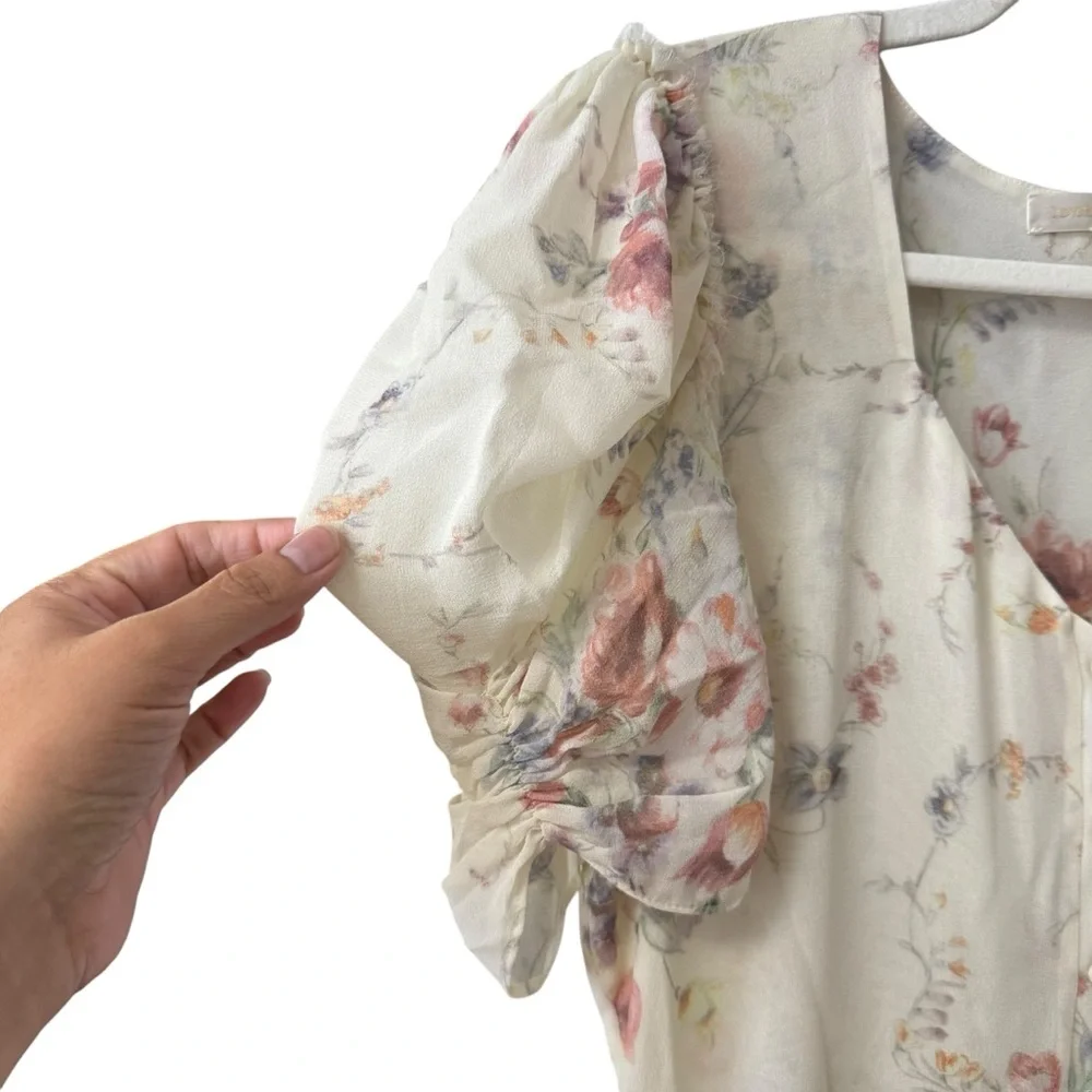 LoveShackFancy Floral Cora Silk Mini Dress Size SM Cream Coquette Feminine Sheer - Picture 10 of 14